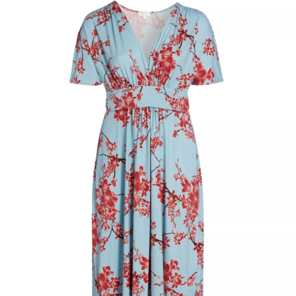 Kiyonna Vienna Short-Sleeve Maxi Dress in Cherry Blossom Print